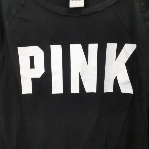 Victoria's Secret PINK Shirt Long Sleeve Black, White Logo SZ Med Cotton Hi Lo - Picture 3 of 7